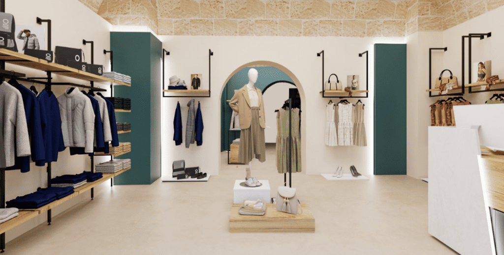 Uno dei render realizzati per il punto vendita Harris Boutique a cura di Spettacolo Design